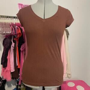 Brown v neck short sleeve top